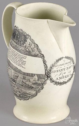 Liverpool Herculaneum pitcher, early 19th c., with transfer decoration of the American and French