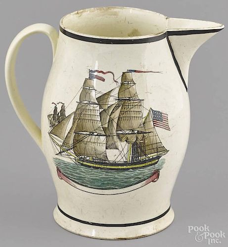 Liverpool Herculaneum pitcher, ca. 1810, decorated with Signals at the Portland Observatory
