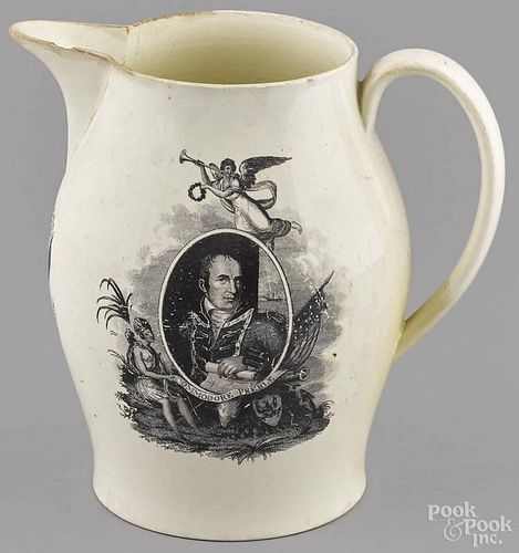 Liverpool Herculaneum earthenware pitcher, early 19th c., with transfer decoration