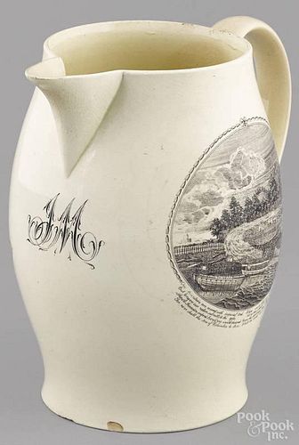 Liverpool Herculaneum earthenware pitcher, early 19th c., with transfer decoration of the British
