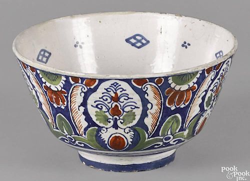 Delft earthenware bowl, mid 18th c., with polychrome floral decoration, 5 1/2'' h., 10 3/8'' dia.