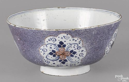 English Delft tin glazed earthenware centerpiece bowl, mid 18th c., probably Bristol