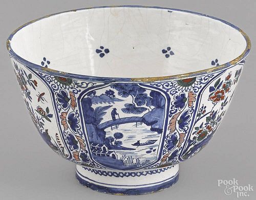 English Delft earthenware polychrome punch bowl, mid 18th c.