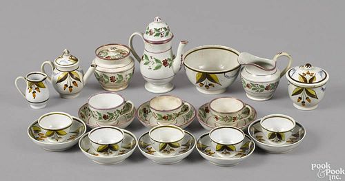 English pearlware tea service, 19th c., to include a waste bowl, a covered sugar, five saucers