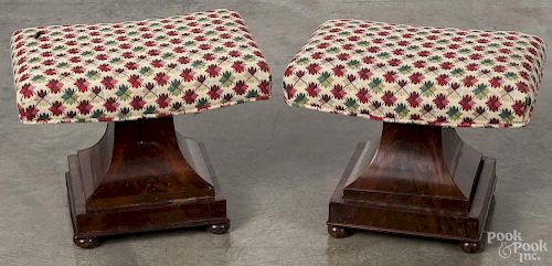 Matched pair of classical mahogany stools, ca. 1835, 15 1/2'' h., 20'' w., 15'' d.