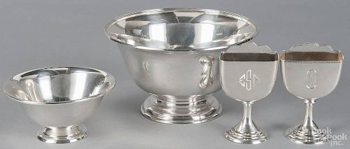 Two Baltimore sterling silver footed bowls, 20th c., by Schofield Co., largest - 5 1/4'' h., 9'' dia.