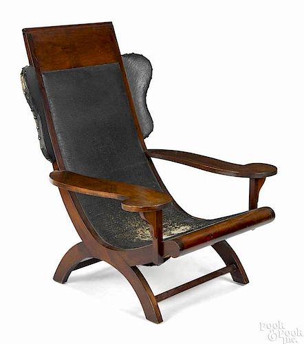 Classical hardwood Campeche armchair, ca. 1830, southern states, with the upholstered wings