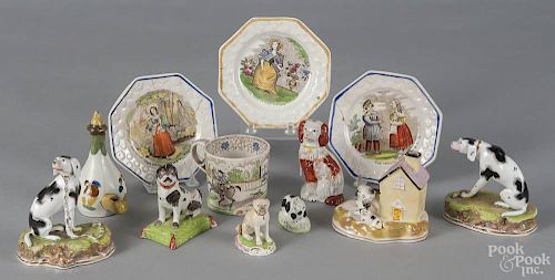Collection of assorted Staffordshire, 19th c., to include a spaniel, a pair of hounds