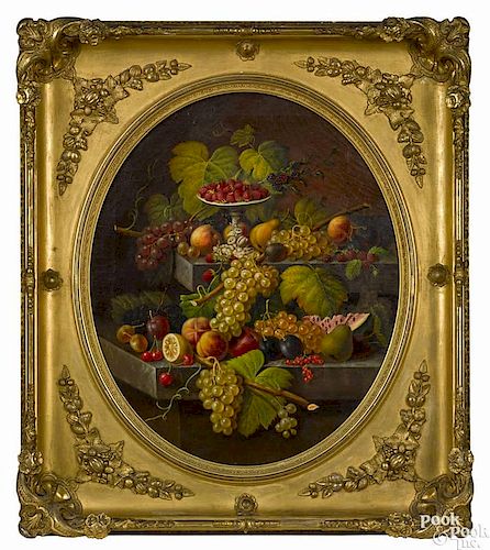 Severin Roesen, attributed (Pennsylvania/Germany 1815-1872), oil on canvas still life of grapes