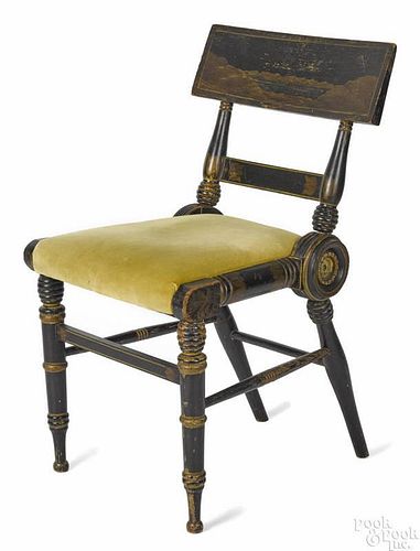 Baltimore turned and painted fancy chair, ca. 1825, the crest rail painted with a landscape scene