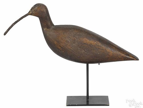 Carved and painted curlew shorebird decoy, ca. 1900, 15 3/4'' l. Provenance: George Schoellkopf.