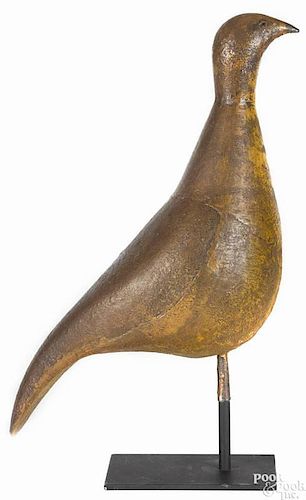 American painted tin oversized quail, late 19th c., in tan, yellow, and brown