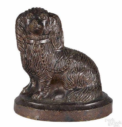 Large sewer tile figure of a King Charles spaniel, late 19th c., probably Ohio, 12 1/2'' h.