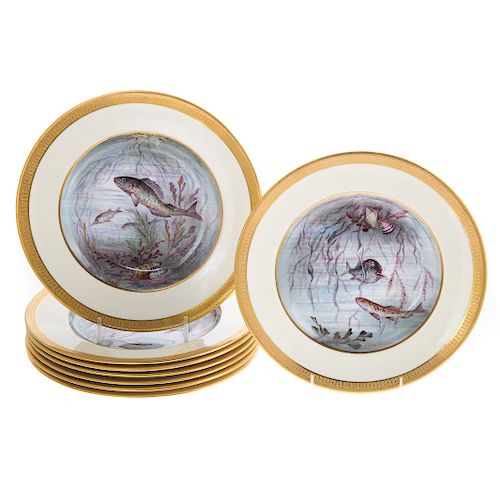 Set 8 Copeland Spode China Painted Fish Plates