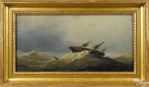 James Hamilton (American 1819-1878), oil on canvas painting of a shipwreck, signed verso and dated
