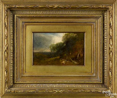 William Howard Hart (American 1863-1937), oil on board landscape, signed lower right, 6'' x 9''