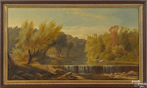 Herman Gustav Simon (American/German 1846-1895), oil on canvas river landscape