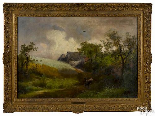 Hermann Ottomar Herzog (American/German 1832-1932), oil on canvas pastoral scene, signed lower right
