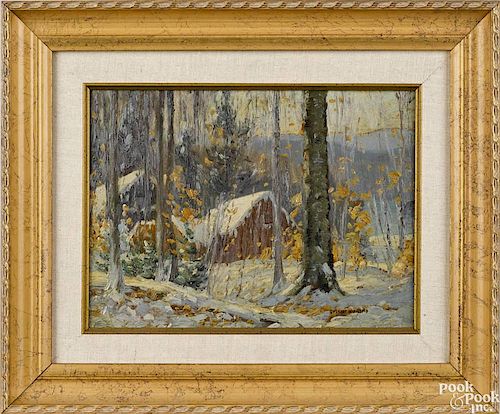 Gustave Adolph Wiegand (American 1870-1957), oil on board, titled Winter in the Woods