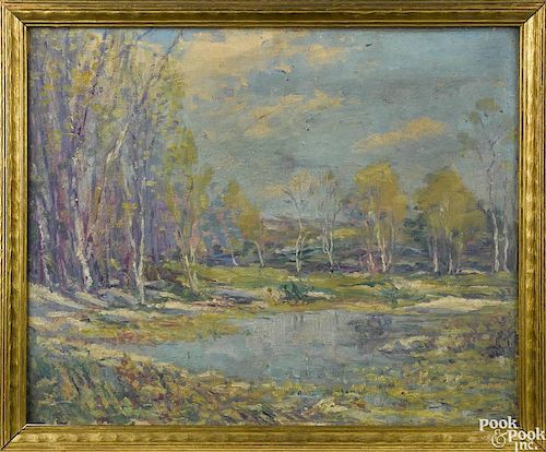 Ernest Lawson (American 1873-1939), oil on board landscape, titled Autumn, signed verso