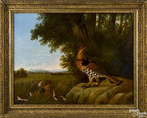 Howard Hill (American 1861-1926), oil on canvas depicting a family of grouse, signed lower right