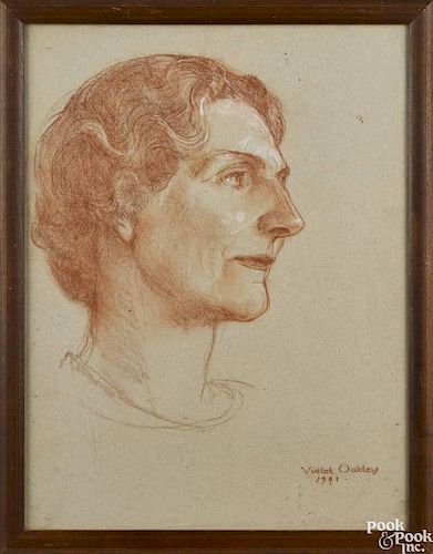 Violet Oakley (American 1874-1960), charcoal portrait of Permillia Doty, signed lower right
