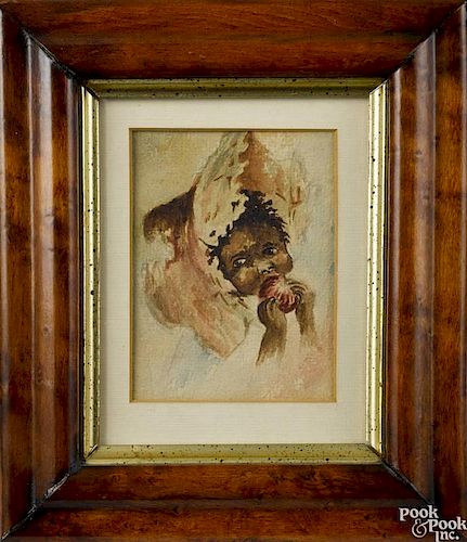 Set of four watercolor portraits of black children, early 20th c., one signed E. Parrott