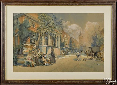 Robert Shaw (American 1859-1912), watercolor city street scene, signed and dated 1909