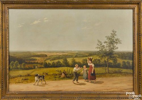 Attributed to Thomas Birch (American 1779-1851), oil on canvas, titled Fairmount Park