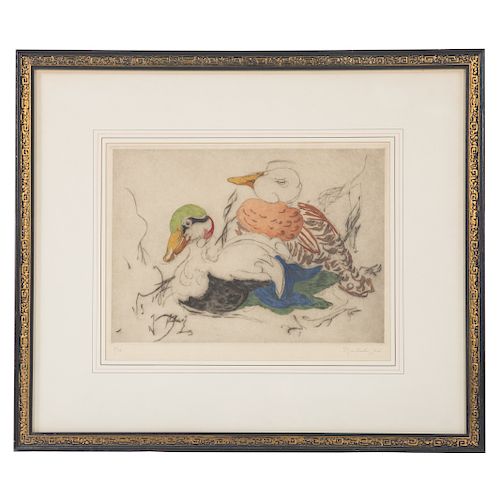 Elyse Ashe Lord. "Ducks II," color etching