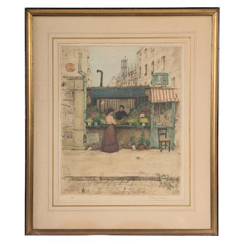 Tavik Frantisek Simon. "Flower Shop-Paris" etching