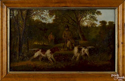 Edmund Aylburton Willis (American 1808-1899), oil on canvas landscape with hunters