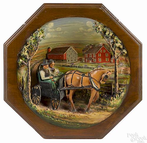 Aaron Zook (American 20th c.), carved and painted diorama depicting an Amish family with a horse