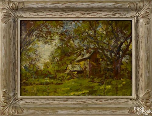 Edward Selmar Siebert (American 1856-1944), oil on board landscape with a cottage