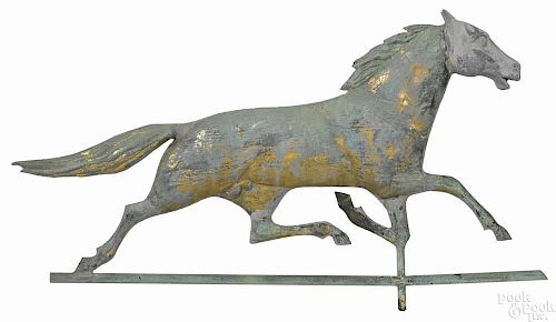 American copper hollow-body running horse weathervane, late 19th c., with directionals