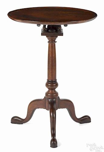 Philadelphia Queen Anne walnut candlestand, ca. 1765, with a circular dish top, birdcage support