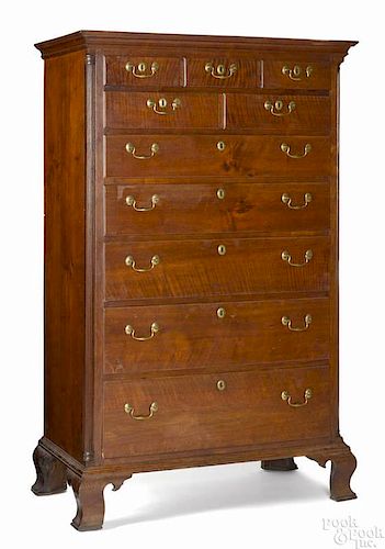 Pennsylvania Chippendale walnut tall chest, ca. 1775, with fluted quarter columns