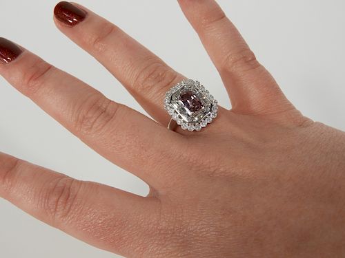 RARE 14K White Gold Pink Sapphire & Diamond Ring
