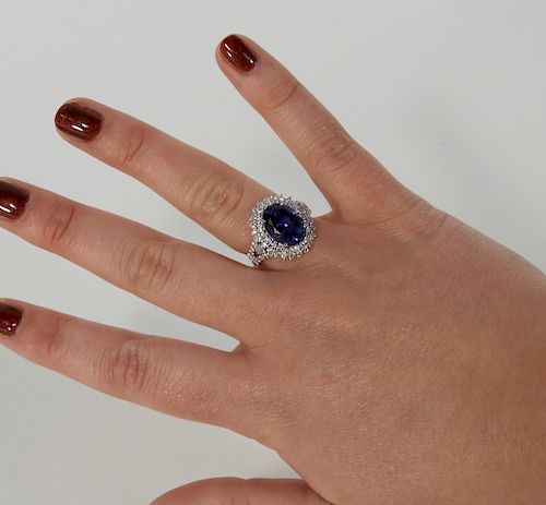 FINE 6.29ct Blue Tanzanite Diamond & Platinum Ring