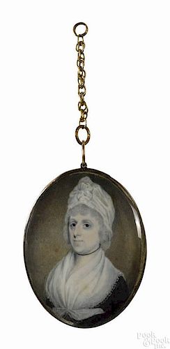 Miniature watercolor on ivory portrait of a lady, early 19th c., the reverse contains a lock