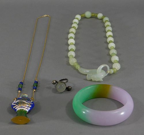 Chinese Hardstone Necklace Bracelet Ring Group