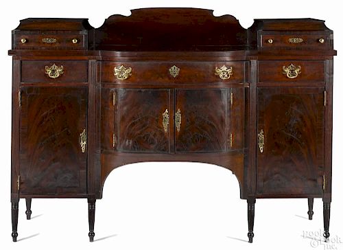 Philadelphia Sheraton mahogany sideboard, ca. 1810, with a bowfront center section