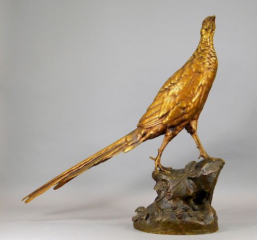 19C. Leon Bureau Gilt Bronze Model of a Pheasant