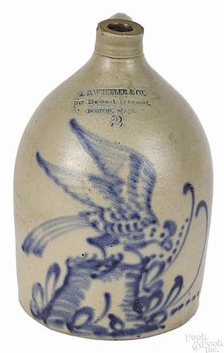 Massachusetts two-gallon stoneware jug, 19th c., impressed A.B. Wheeler & Co. 69 Broad Street
