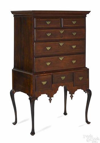 Massachusetts Queen Anne walnut high chest, ca. 1760, the drawers with inlaid banded edges