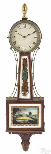 Federal mahogany banjo clock, 19th c., with a Mount Vernon tablet, 39'' h.