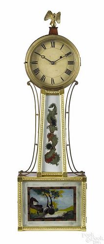 Federal mahogany Willard's Patent banjo clock, 19th c., with scenic tablets, 32'' h.