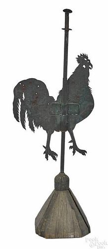 Painted tin rooster weathervane, 19th c., retaining an old blue surface