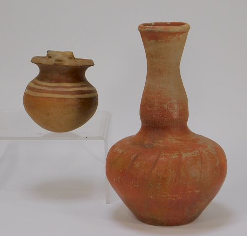 2 Pre-Columbian Glazed Earthenware Pottery Vessels