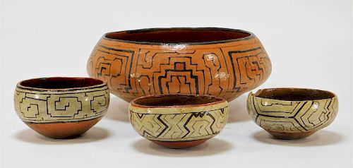 4 Peruvian Shipibo Pottery Earthenware Bowls